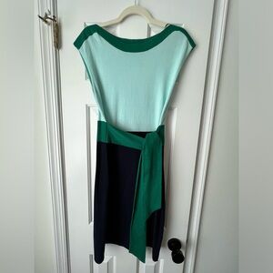 EUC Boden Vera Sweater Shift Dress Colorblock Green Navy and Light Blue Size 6